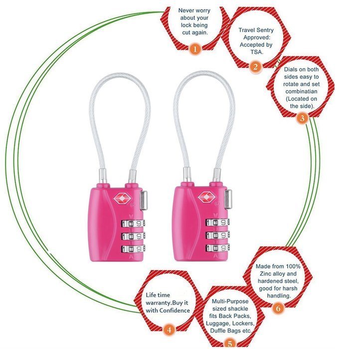 HT Luggage Locks Combination Password Locks Padlocks TSA Approved 3-Digit 4-Pack (Four Color) N27