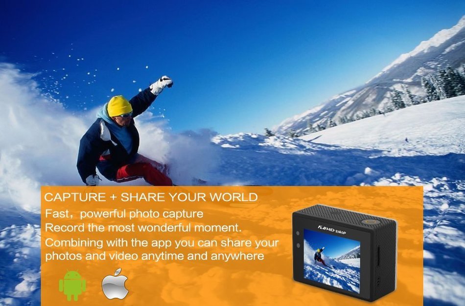 High-Tech Place 1080p 60fps Action Camera With Remote Strap - 12MP, WI-FI, 2 Inch Screen, 160 Degree Lens, IP68