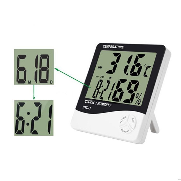 Aimeio LCD Digital HTC-2 Thermometer Hygrometer Weather Station Temperature Humidity Tester Clock Alarm Indoor... N3