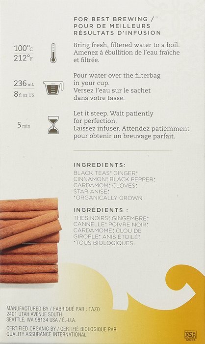 Tazo Tazo Chai Filter Bag Tea, 24-Count Packages (Pack of 6) N4