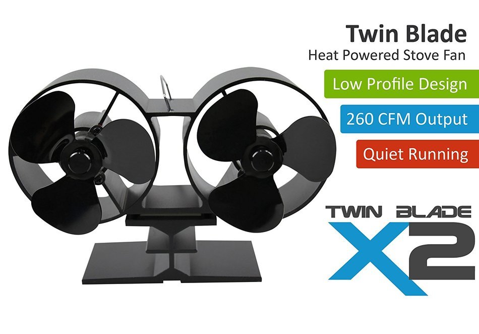 Twin Blade Heat Powered Stove Fan - 260CFM Output - Low Profile Deisgn