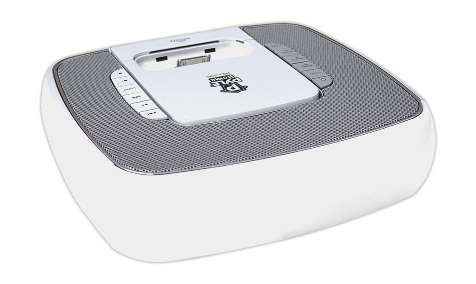 PyleHome PICL29W Docking/Aux Input Clock Radio with FM Receiver and Dual Alarm Clock for iPod/iPhone (White)