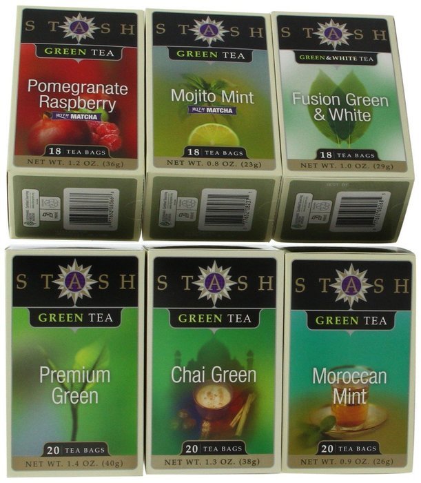 Stash Tea Green Tea Six Flavor Assortment, 18-20 Count Tea Bags in Foil (Pack of 6) N3