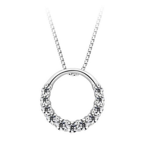 Charming Women 925 Silver Rhinestone Crystal Necklace Round Circle Pendant N3