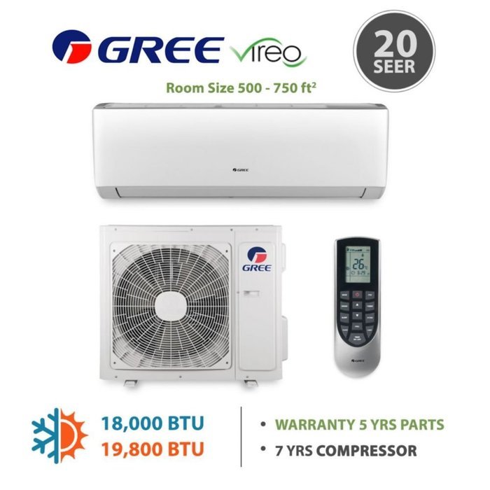 GREE Vireo 24,000 BTU Wall Mounted Ductless Mini Split Heat Pump System 208-230 VAC N9
