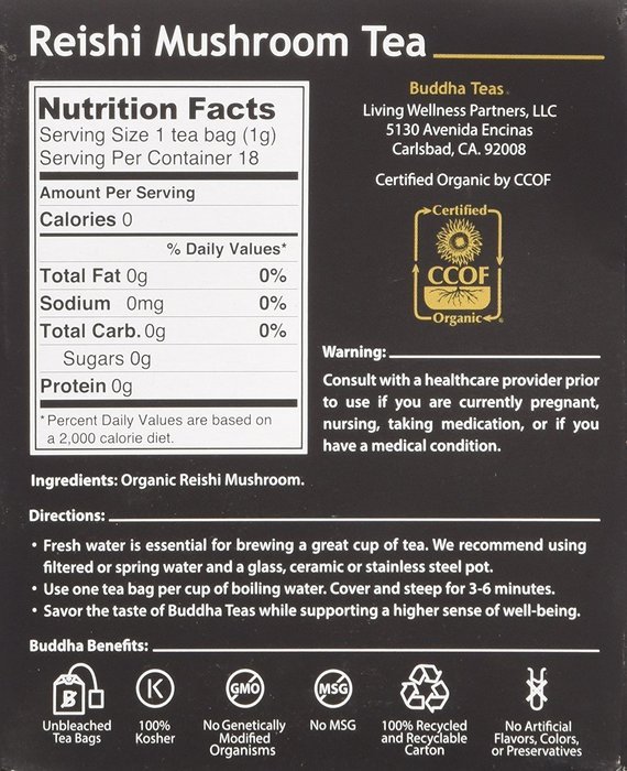 Reishi Mushroom Tea - Organic Herbs - 18 Bleach Free Tea Bags N7