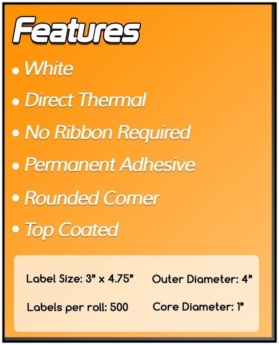 1 Inch Core - 3 x 4.75 Zebra Compatible Direct Thermal Labels 2 Rolls for Zebra Desktop Printer GC420d GC420t... N2