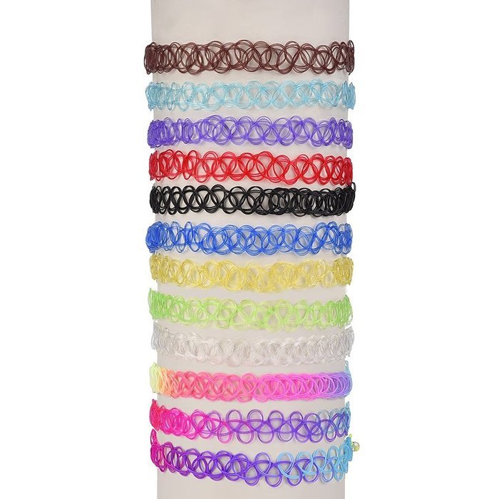FENICAL Choker Necklace Stretch Gothic Tattoo Henna Elastic Choker Necklace Set 12-Pack N5