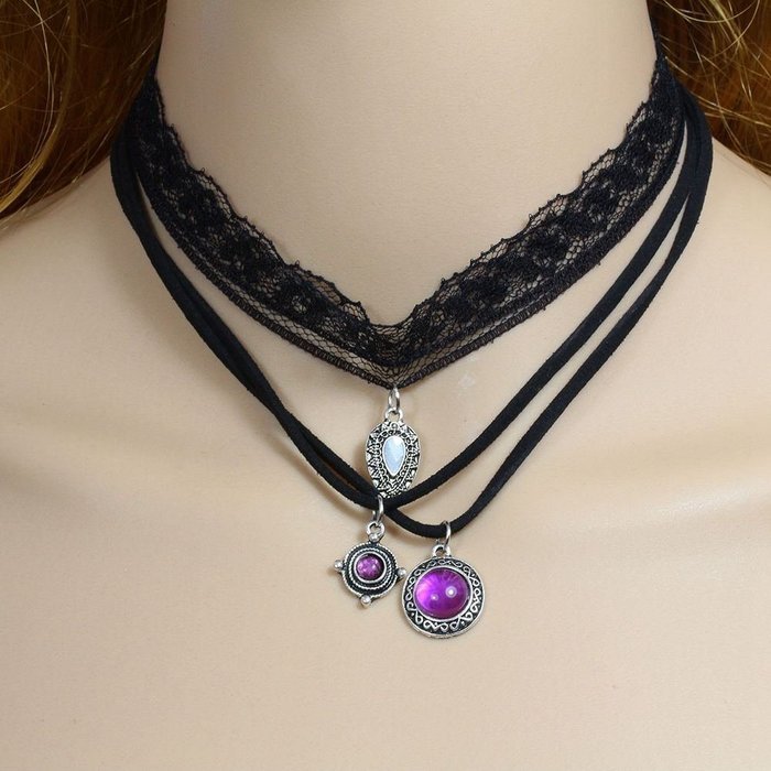 1Set Women Punk Gothnic Statement Pendant Black Velet Lace Chain Charms Necklace N3