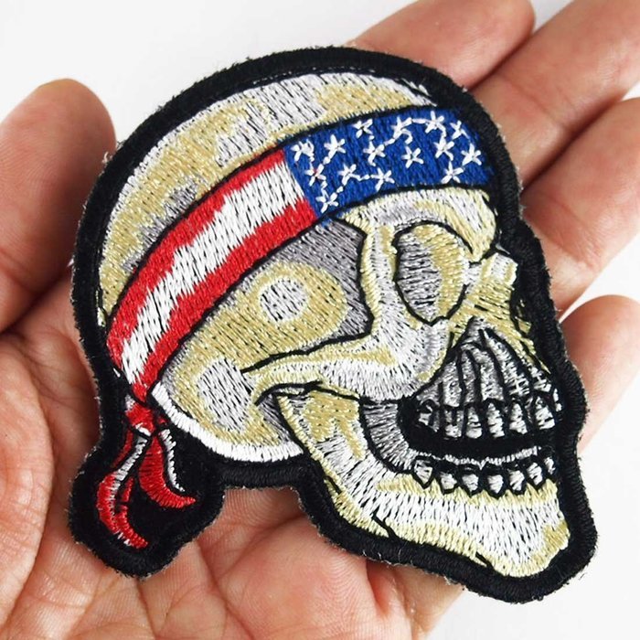 Devil Skull American Flag Headband Awesome Cool Embroidered Iron on Patches. For Collection with By Botan