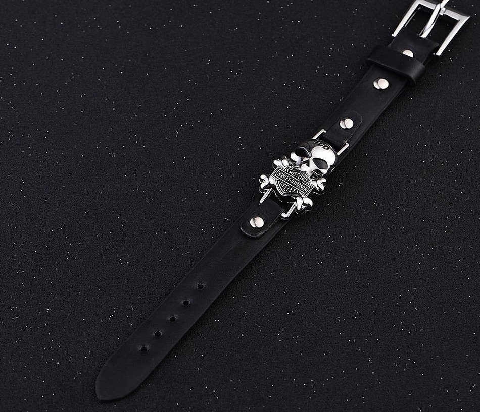 Unisex Faux Leather Bracelet Skull Punk Accessory Cuff Adjustable Strap N2