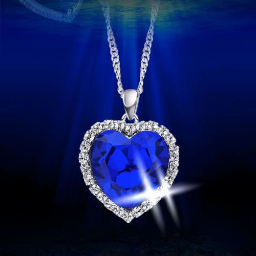 Style Fashion New Necklace Silver Plated Heart of Ocean Titanic Blue Crystal