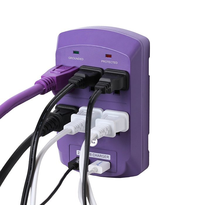 Surge Protector, Electronics Charging Station, 6 Outlet 2 USB Port Wall Adapter with Safety Indicator Lights -... N8