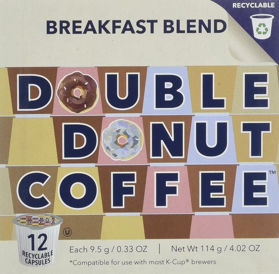 Double Donut Breakfast Blend Coffee, in Recyclable Single Serve Cups for Keurig K-Cup Brewers, 24 Count N10