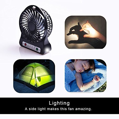 Portable Fan, KaiYeah 3 in 1 4 Vanes Mini USB Rechargeable Fan with Power Bank and Flashlight, Package with Wall... N20
