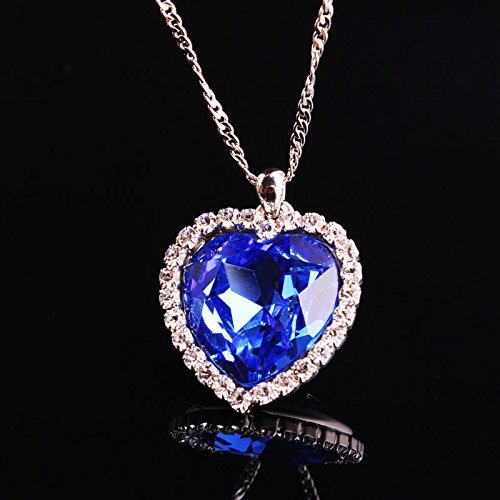 Style Fashion New Necklace Silver Plated Heart of Ocean Titanic Blue Crystal N2