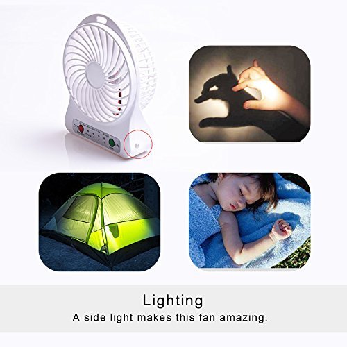 Portable Fan, KaiYeah 3 in 1 4 Vanes Mini USB Rechargeable Fan with Power Bank and Flashlight, Package with Wall... N21