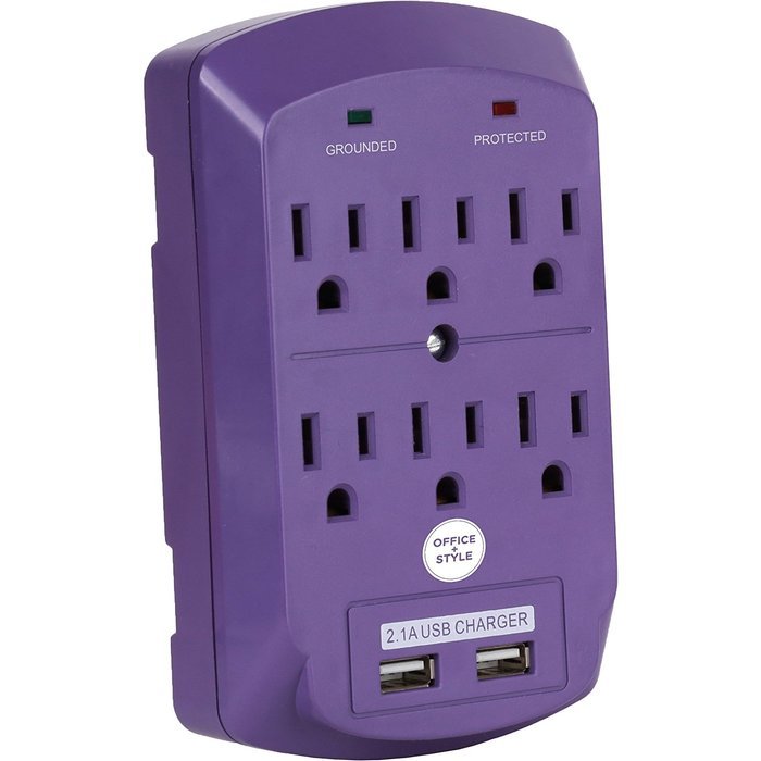 Surge Protector, Electronics Charging Station, 6 Outlet 2 USB Port Wall Adapter with Safety Indicator Lights -... N13
