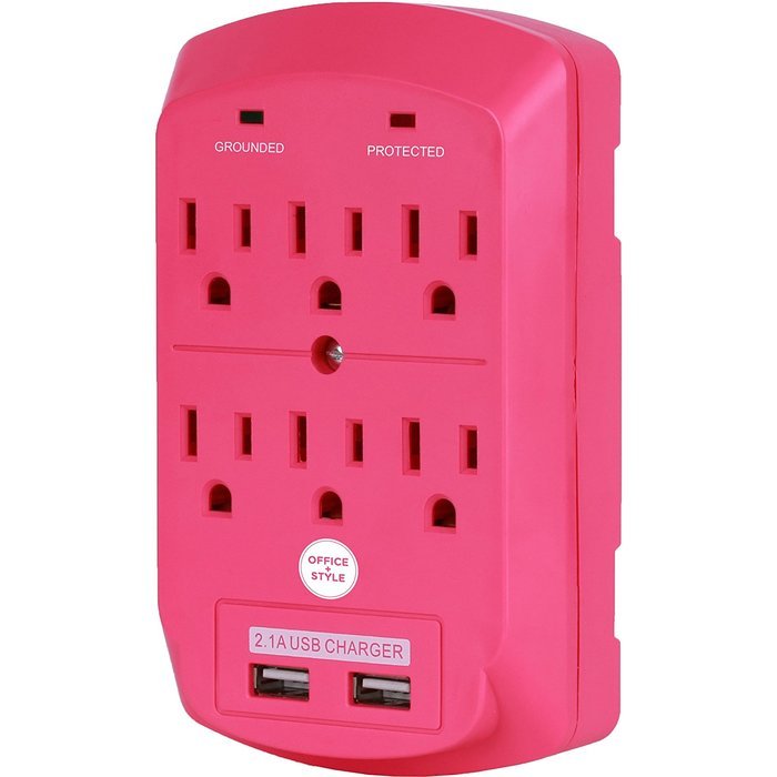 Surge Protector, Electronics Charging Station, 6 Outlet 2 USB Port Wall Adapter with Safety Indicator Lights -... N17