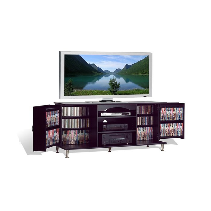 Premier Large Black Flat Panel Plasma / LCD TV Console with Media Storage