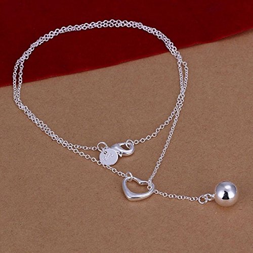 Women 925 Sterling Silver Plated Ball heart Charm Pendant Necklace Chain Jewelry N2
