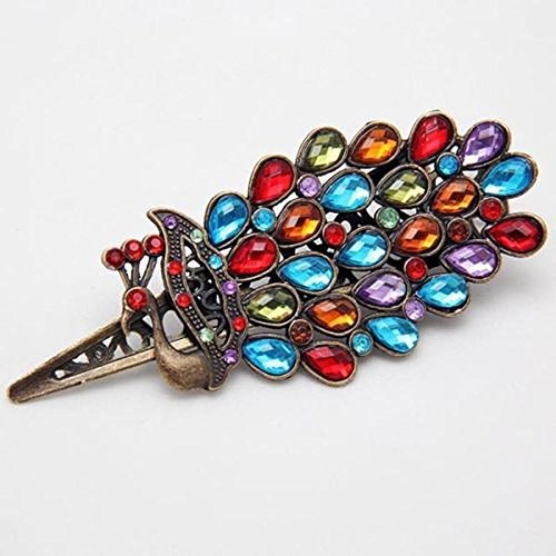 Vintage Girls Women Crystal Rhinestone Peacock Hair Barrette Clip Hairpin 1pcs N7