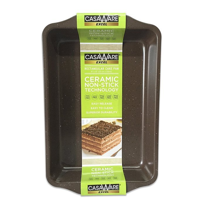 casaWare Excel 9 X 13 x 2-Inch Rectangular Cake Pan Ceramic Coated NonStick (Brown Granite)
