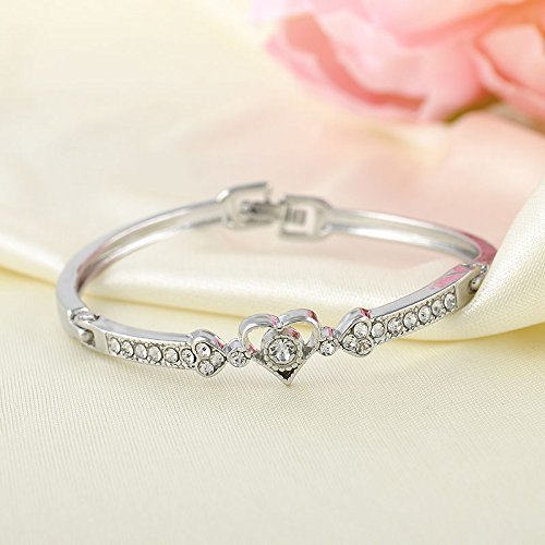 Women Crystal Charm Jewelry Hot Heart Bangle Fashion Silver Plated Bracelet Gift N3