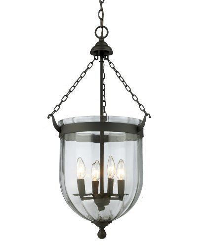 Z-Lite 140-28 Warwick Five Light Pendant, Metal Frame, Bronze Finish and Clear Shade of Glass Material by Z-Lite