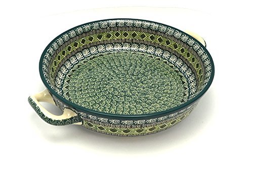 Polish Pottery Baker - Round with Handles - Large - Aztec Forest
