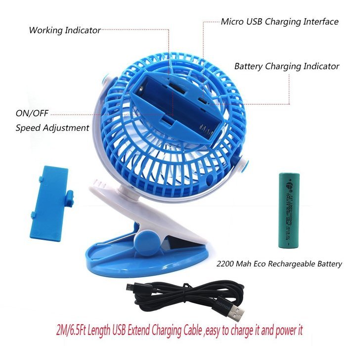 [Update Version with 6.5 Ft Micro Charging Cable] Glovion Baby Clip Stroller Fan - USB Rechargeable Portable Fan... N20