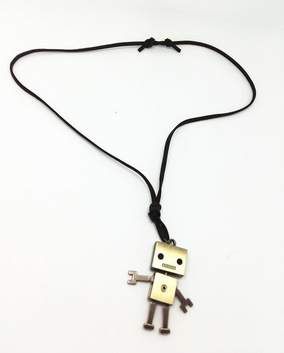 QTMY Robot Leather Chain long Necklace Jewelry Choker Collar Pendant N3