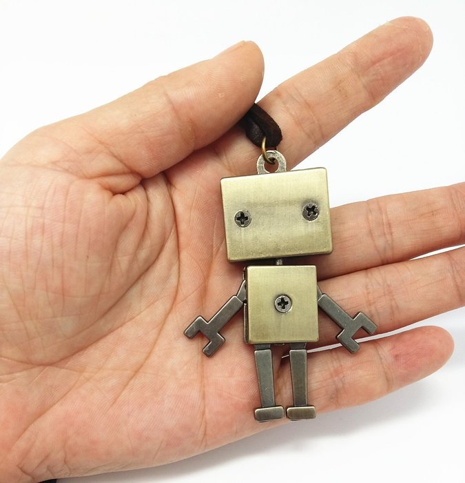 QTMY Robot Leather Chain long Necklace Jewelry Choker Collar Pendant N4