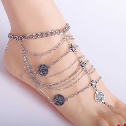 Fashion Boho Silver Plated Coin Chain Anklet Ankle Bracelet Foot Jewelry Gift