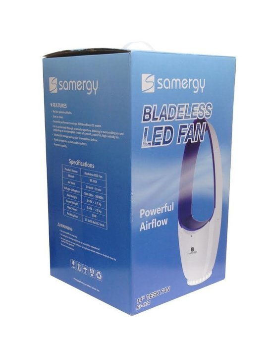 Samergy Bladeless Fan - 14 Inch - With LED Light & Remote (Green White) N4