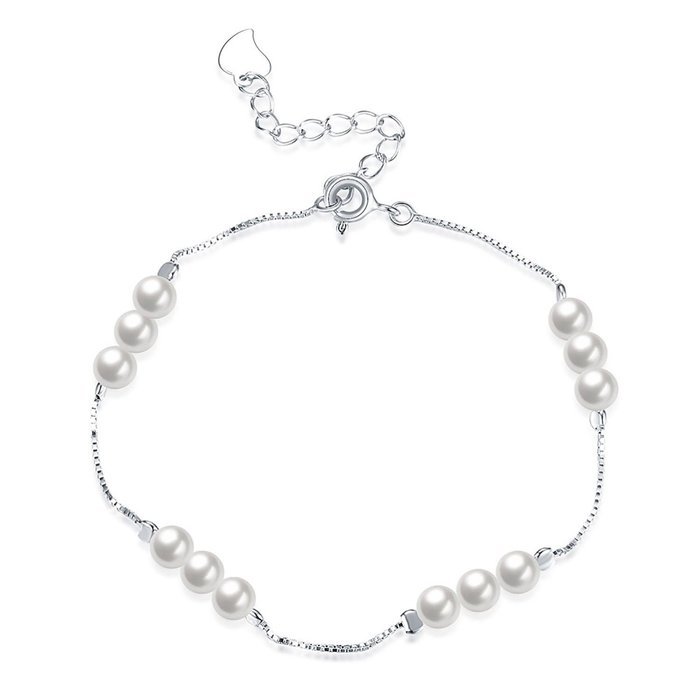 Women Fashion 925 Sterling Silver Pearl Chain Bracelet Beautiful ...