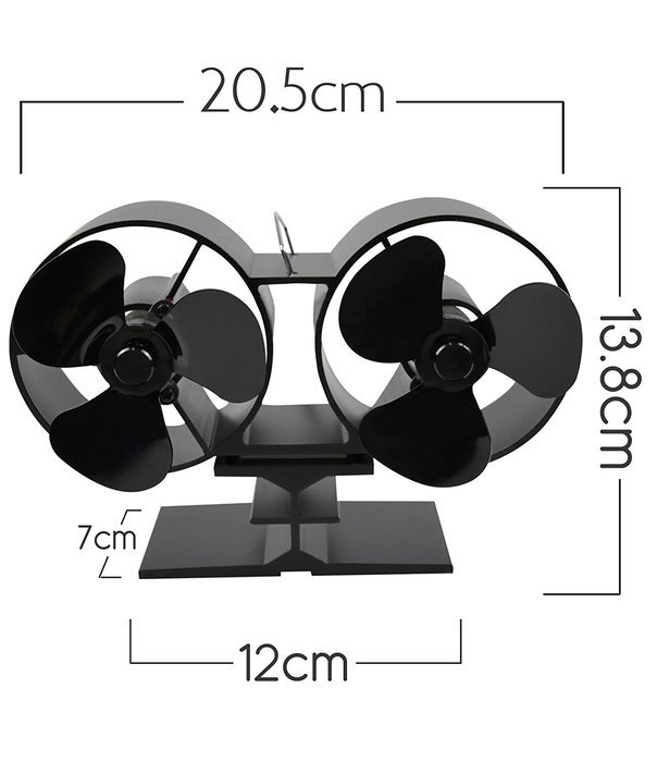 Twin Blade Heat Powered Stove Fan - 260CFM Output - Low Profile Deisgn N6