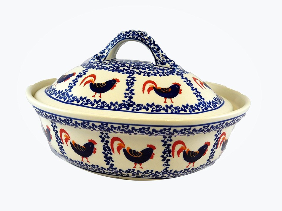 Polish Pottery Covered Casserole w/Hdls - 10 x 8 x 3" N5