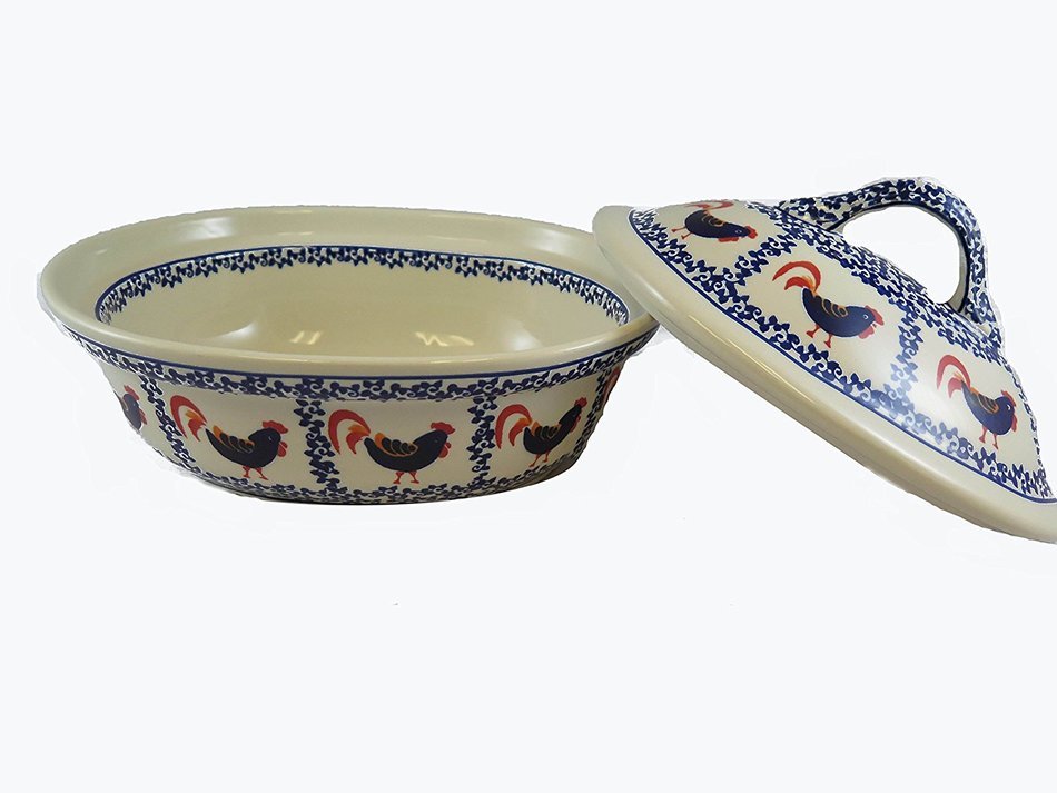 Polish Pottery Covered Casserole w/Hdls - 10 x 8 x 3" N6