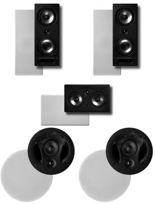 Polk Surround System: Pair of 265rt, One 255crt in-wall front, Pair 70rt in-ceiling rear (Bundle of 5 speakers)