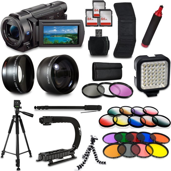 Sony FDR-AX53 4K HD Handycam Camcorder Video Camera + Tripod + Monopod + Light + Bag + Case + Lense + Mega Accessories...