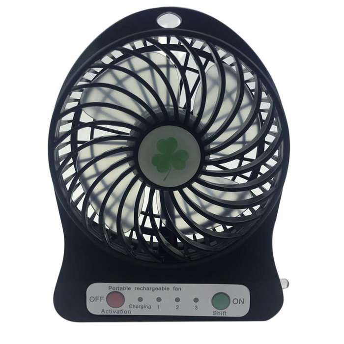 Xboard 3 Speeds Rechargeable Mini USB Fan Portable Desktop Fan with LED Light - Black N4