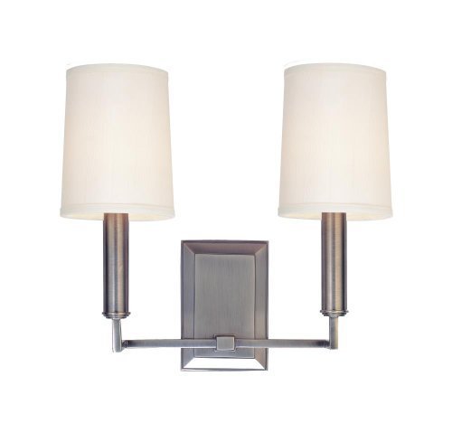 Hudson Valley Lighting Clinton 2-Light Wall Sconce - Antique Nickel Finish with Off White Parchment Shade by Hudson...