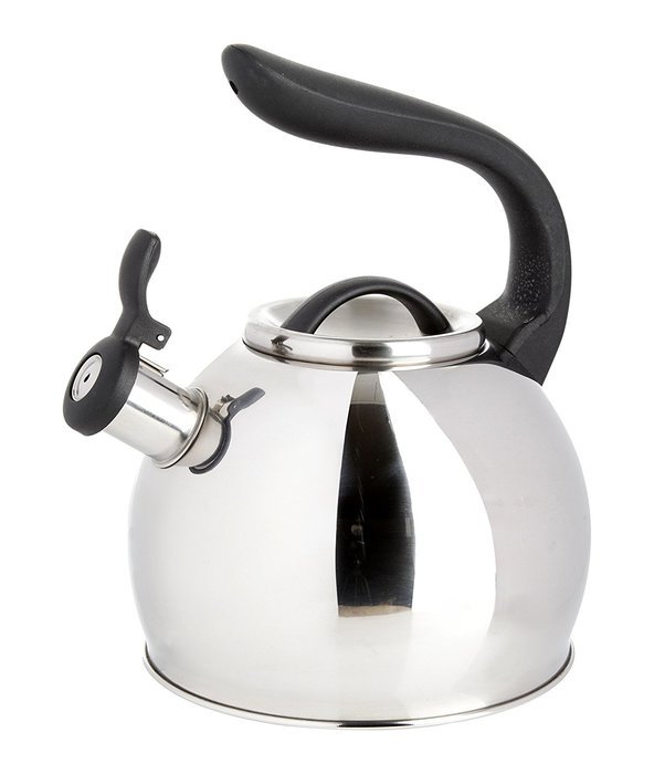 Mr Coffee Whistle Shine Stainless Steel Tea Kettle, 2.1 quart, Metallic Red N3