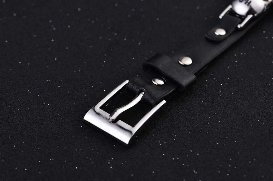 Unisex Faux Leather Bracelet Skull Punk Accessory Cuff Adjustable Strap N3