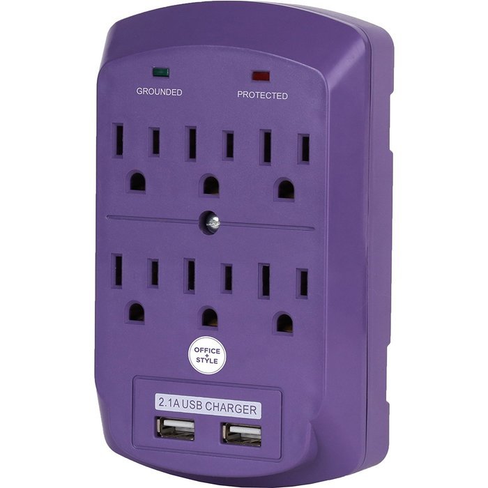 Surge Protector, Electronics Charging Station, 6 Outlet 2 USB Port Wall Adapter with Safety Indicator Lights -... N19