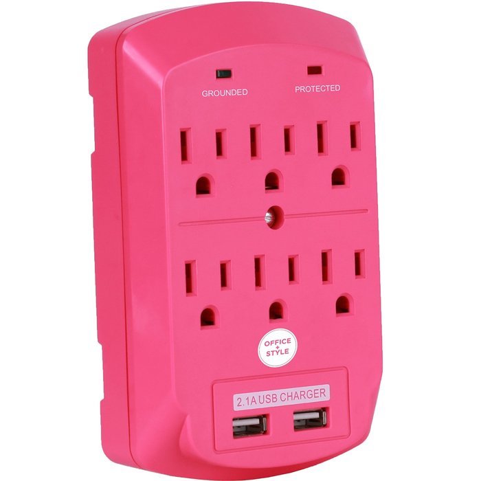 Surge Protector, Electronics Charging Station, 6 Outlet 2 USB Port Wall Adapter with Safety Indicator Lights -... N20