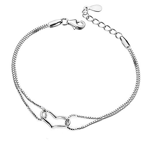 Silver Heart Love Pendant Box Chain Bracelet Pretty Jewelry Women's N5