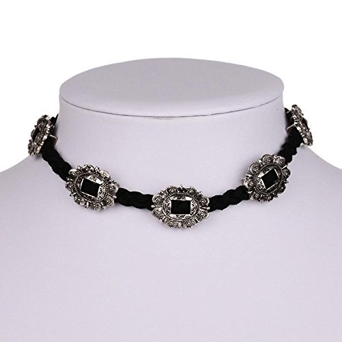 Fashion Braided Velvet Choker Collar Carved Flowers Chain Necklace Punk Jewelry