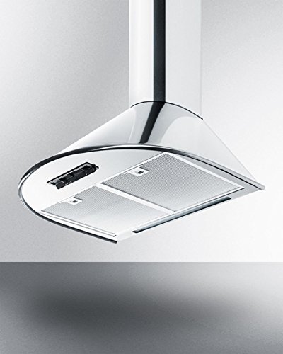 Summit SEH6624C 24" European 600 CFM Range Hood with Curved Canopy and Chimney Design 3-Speed Fan Height Adjustable...